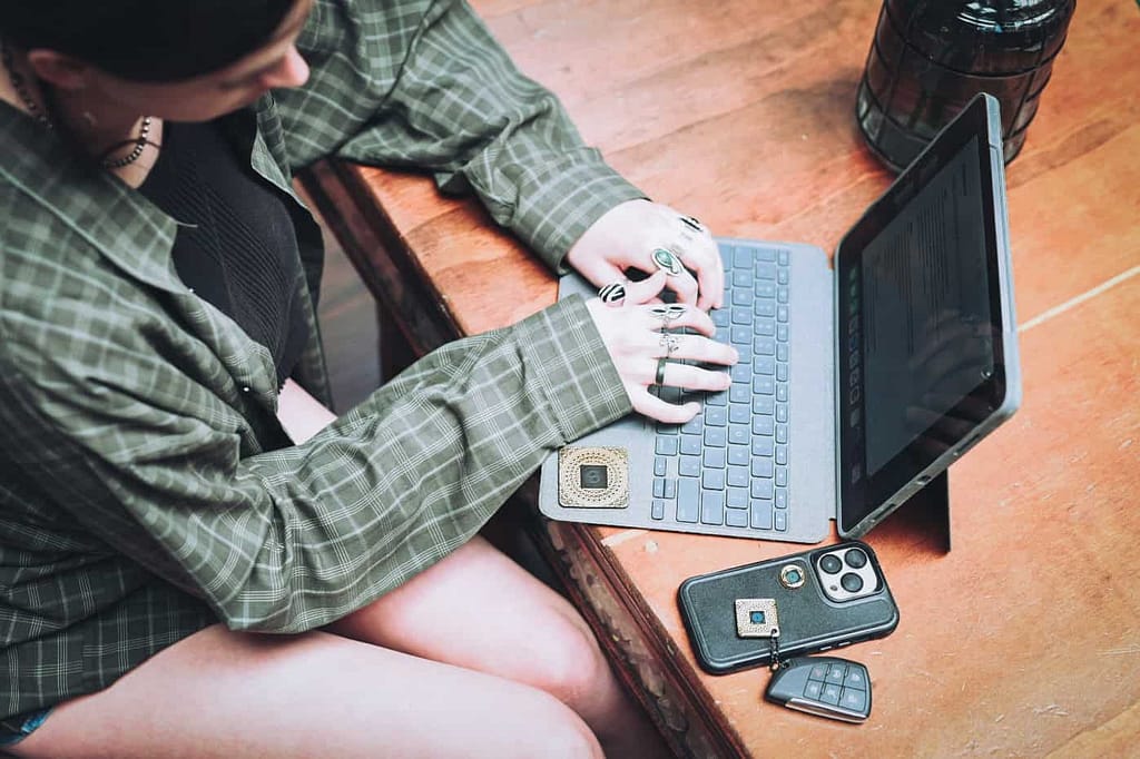 Using AiresTech EMF modulators around a computer to reduce electromagnetic radiation—supporting wellness and chronic illness management in everyday workspaces.